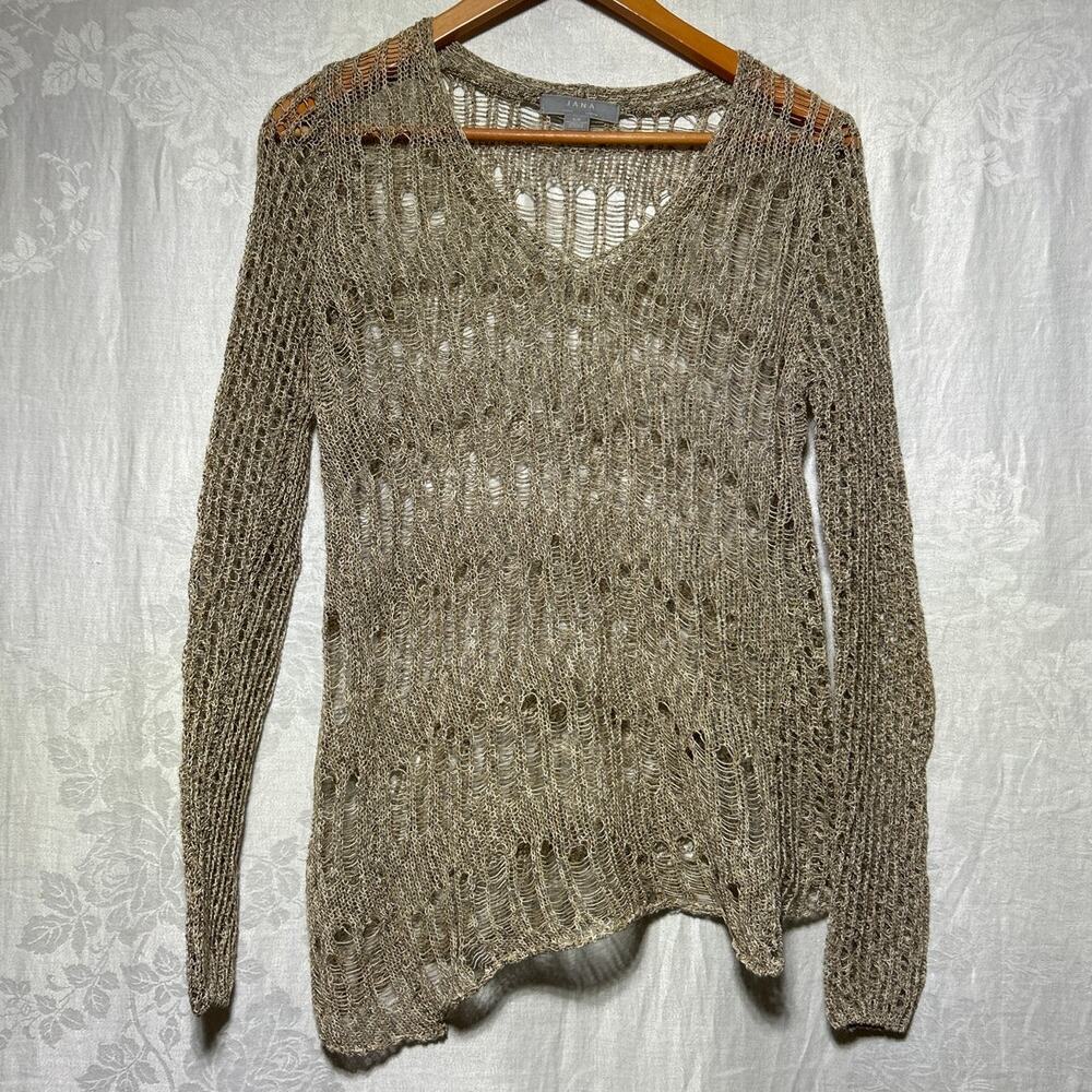 Jana Open Weave Sweater Small Tan Asymmetric Hem Mesh